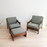 Pair of Mid Century Lounge Chairs w/ Ottoman