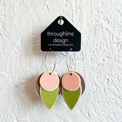 Wooden Earrings Pink/Green