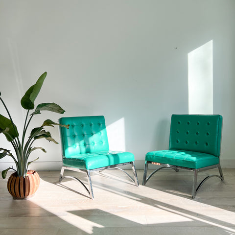 Pair of Turquoise Lounge Chairs w/ Chrome Bases