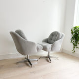 Pair of Swivel Lounge Chairs w/ New Grey Shearling