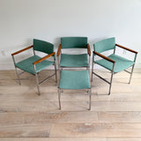 Set of 3 Vintage Chrome Chairs + Ottoman