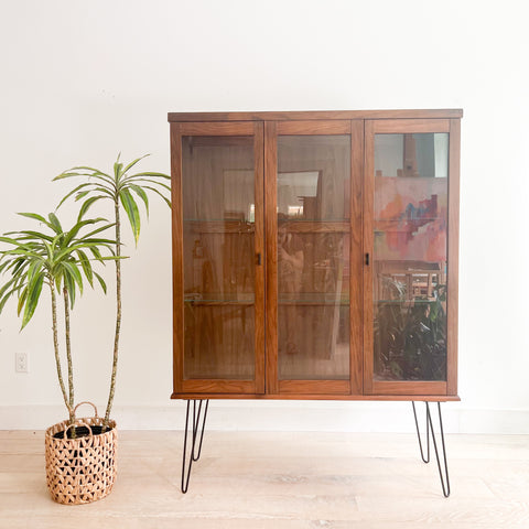 Mid Century Walnut Curio Cabinet