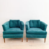 Pair of Vintage Lounge Chairs - Teal Upholstery