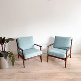 Pair of Lounge Chairs - New Blue Upholstery