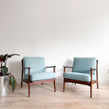 Pair of Lounge Chairs - New Blue Upholstery