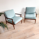 Pair of Lounge Chairs - New Blue Upholstery