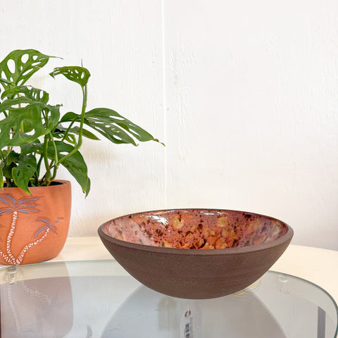Large Bowl Mottled Rose Brown Stoneware