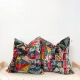 Pair of 22" Multicolor Geometric crushed Vevlet pillows