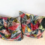 Pair of 22" Multicolor Geometric crushed Vevlet pillows