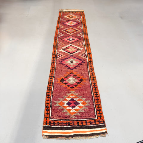 Turkish Runner - Maroon/Orange - 2'6x12'7