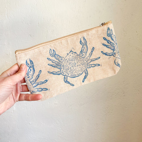 Crab Block Print Pouch