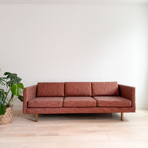 Mid Century Sofa - New Red Tweed Upholstery