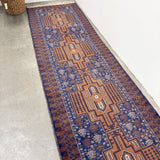 Vintage Persian Brown and Blue Runner Rug