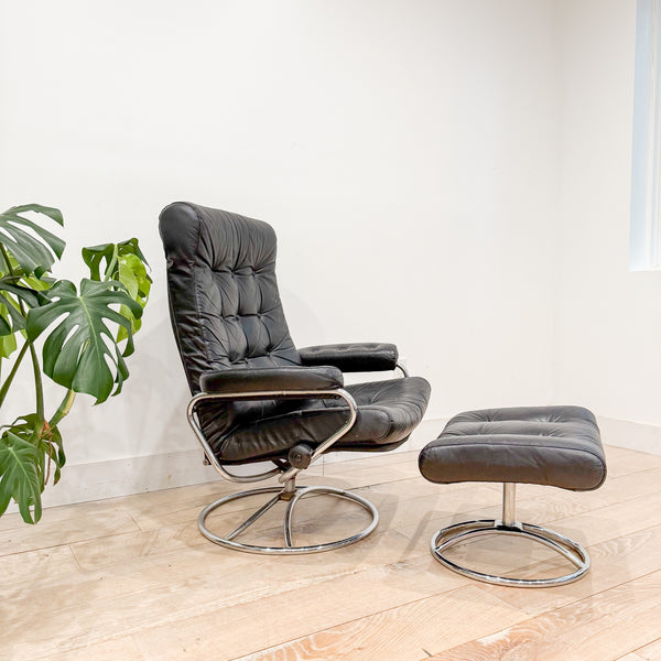 Black Ekornes Chair + Ottoman – Atomic Furnishing & Design