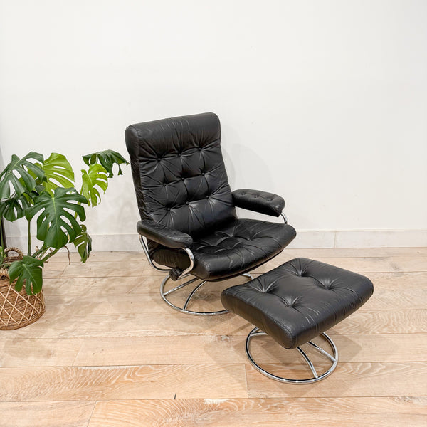 Black Ekornes Chair + Ottoman – Atomic Furnishing & Design