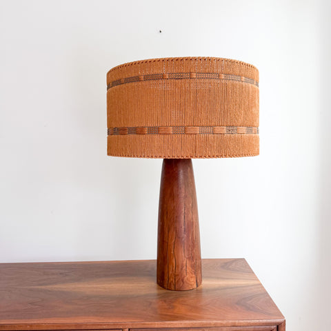 Mid Century Wooden Lamp with Woven Shade