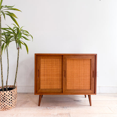 Mid Century Cane Front Media Cabinet