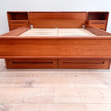 Vintage Teak Queen Bed w/ Nightstands