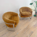 Pair of Vintage Chrome Base Lounge Chairs