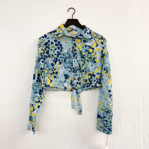 Vintage Abstract Watercolor Tie Front Blouse