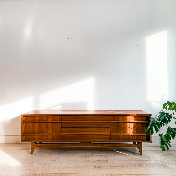 Long Low Walnut Credenza by Young Long Low Walnut Credenza by Young