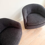 Pair of Vintage Swivel Chairs - New Charcoal Upholstery