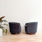 Pair of Vintage Swivel Chairs - New Charcoal Upholstery