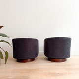 Pair of Vintage Swivel Chairs - New Charcoal Upholstery