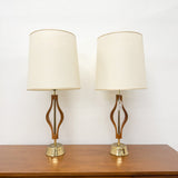 Pair of Mid Century Bentwood w/Brass Lamps