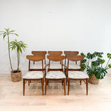 Set of 6 Walnut Dining Chairs w/ New Upholstery