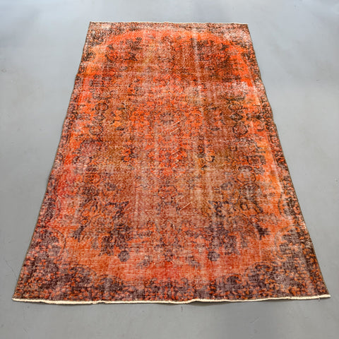 Over-Dyed Orange Turkish Rug - 4'8x8'