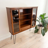 Mid Century Walnut Curio with Open Shelving