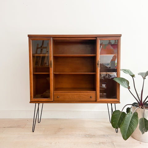 Mid Century Walnut Curio with Open Shelving
