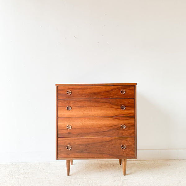 stanley mid century modern dresser Mid Century Walnut & Brass Highboy Dresser By Stanley