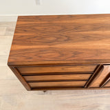 Mid Century Walnut Low Dresser w/ Sculpted Drawer Pulls