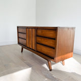 Mid Century Walnut Low Dresser w/ Sculpted Drawer Pulls