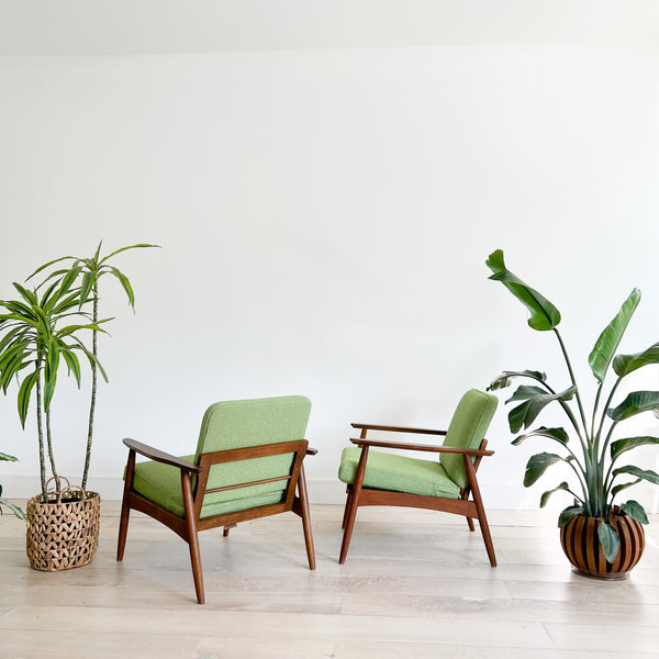 Pair of Mid Century Lounge Chairs New Bright Green Upholstery