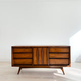 Mid Century Walnut Low Dresser w/ Sculpted Drawer Pulls