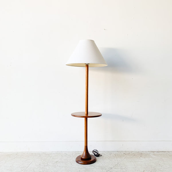 Mid Century Modern Solid Walnut Floor Lamp with Table