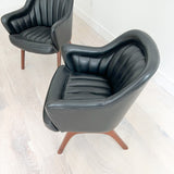 Pair of Black Naugahyde Mid Century Lounge Chairs