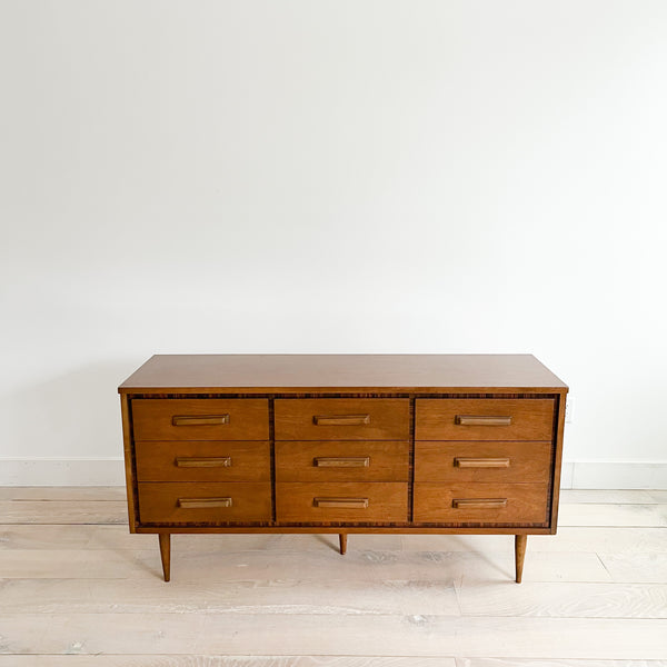 vintage bassett 9 drawer dresser Walnut w/ Rosewood Trim – Atomic Furnishing & Design Color:platinum shantung Ellie MoonJelly Charlie Brown Wild Animals Long Sleeves Midi Dress