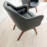 Pair of Black Naugahyde Mid Century Lounge Chairs