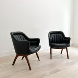 Pair of Black Naugahyde Mid Century Lounge Chairs
