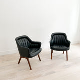 Pair of Black Naugahyde Mid Century Lounge Chairs