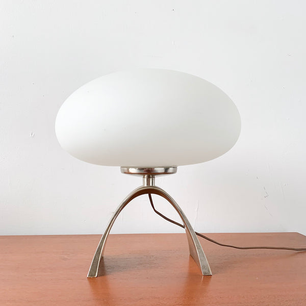 Mid Century Modern Laurel Arch Lamp with Mushroom Glass Top