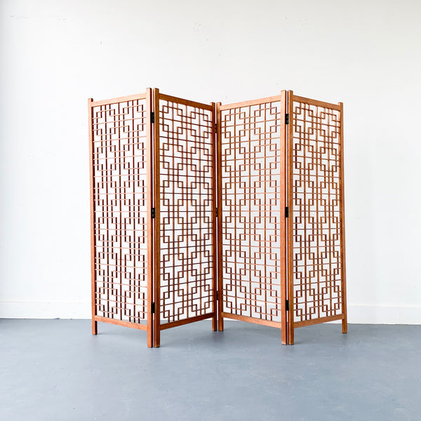 modern dressing screen Mid Century Modern Japanese Geometric Teak Screen