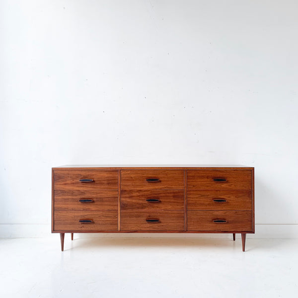 vintage walnut dresser Marble offering three deep and spacious doors at the center and an additional three drawers along each side Mid-Century Modern Walnut 6-Drawer Dresser