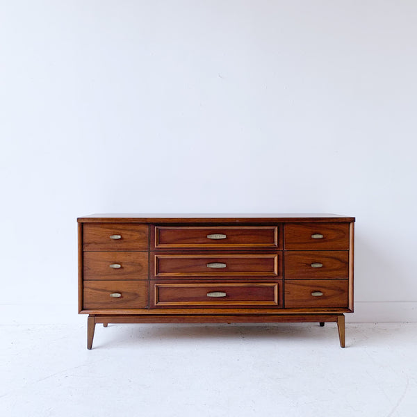 Mid Century 9 Drawer Dresser w/ Gold Colored Drawer Pulls Atomic Furnishing & Design Mid Century 9 Drawer Dresser w/ Gold Colored Drawer Pulls Atomic Furnishing & Design