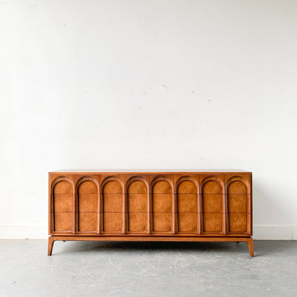 thomasville mid century modern dresser Mid-Century Modern Burl Wood Highboy Dresser Dolphin & Flamingo