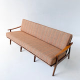 Mid Century Modern Sofa with New Orange/Grey Upholstery